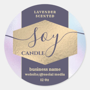 Modern elegant holographic soy candle label