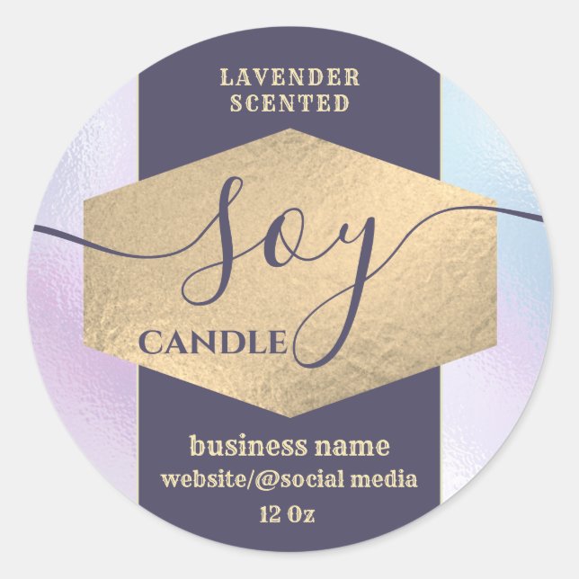 Modern elegant holographic soy candle label (Front)