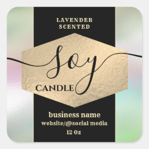 Modern elegant holographic soy candle label