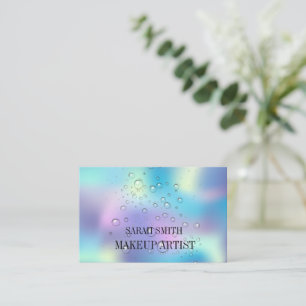 Modern elegant holographic, water drops business c card