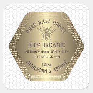 Modern elegant honey comb  bee gold honey jar square sticker