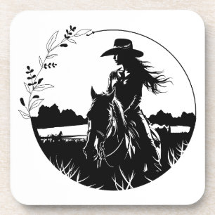 Modern Elegant Horse Cowgirl Western Equestrian Coaster