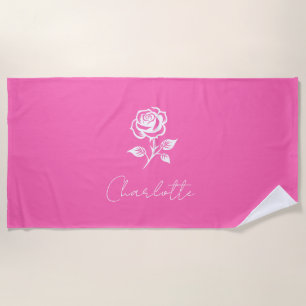 Modern Elegant Hot Pink And Rose Custom Name Beach Towel