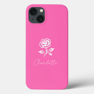 Modern Elegant Hot Pink And Rose Custom Name iPhone 13 Case
