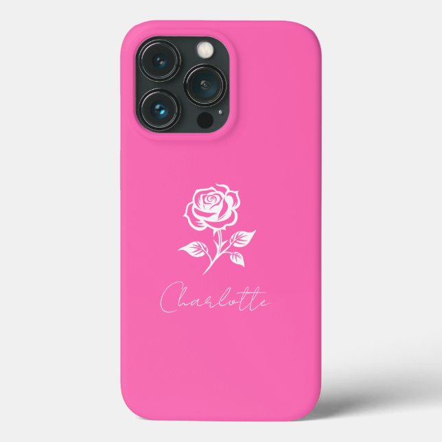 Modern Elegant Hot Pink And Rose Custom Name Case-Mate iPhone Case (Back)