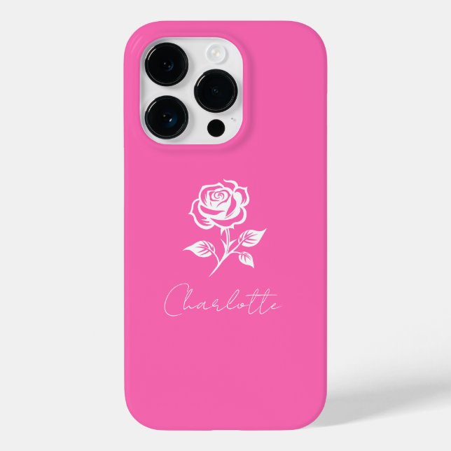 Modern Elegant Hot Pink And Rose Custom Name Case-Mate iPhone Case (Back)