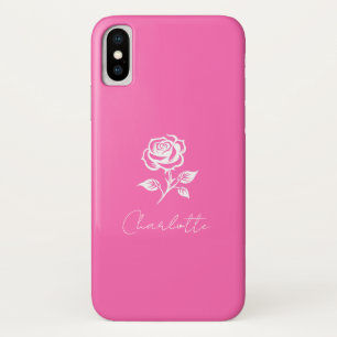 Modern Elegant Hot Pink And Rose Custom Name iPhone X Case