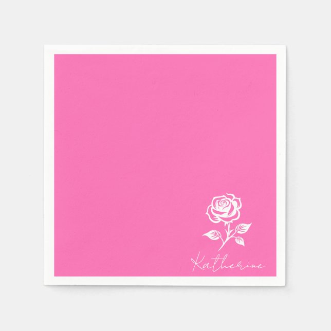 Modern Elegant Hot Pink And Rose Custom Name Napkin (Front)