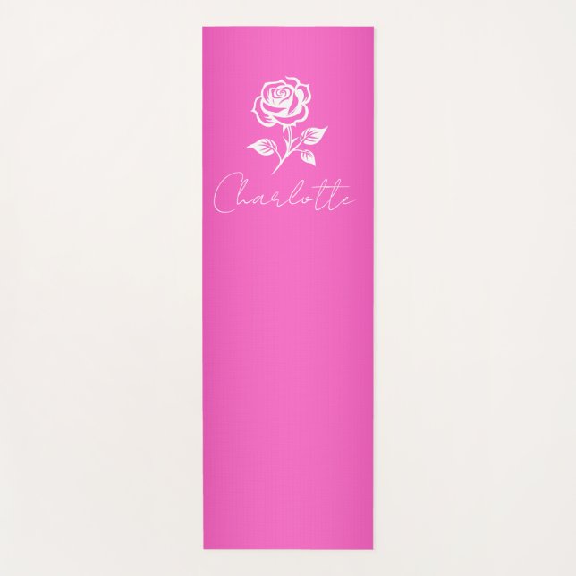Modern Elegant Hot Pink And Rose Custom Name Yoga Mat (Front)