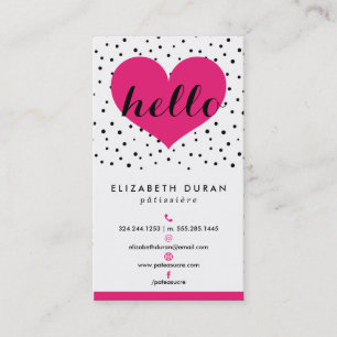 Modern Elegant Hot Pink & Black Hello Heart Custom Business Card