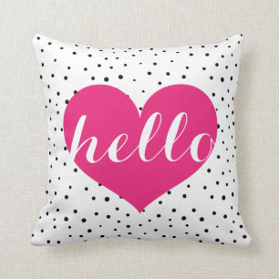 Modern Elegant Hot Pink & Black Hello Heart Custom Cushion