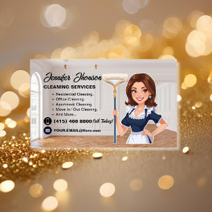 Modern Elegant Housekeeper Lady Cleaning Service Magnetic Business Card