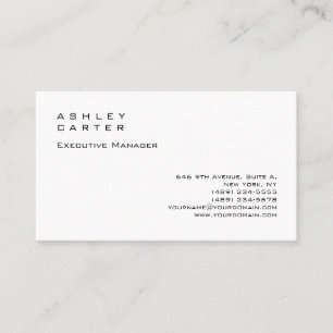Modern elegant impressive white plain manager business card