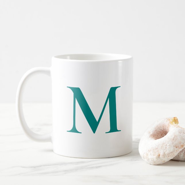 Modern Elegant Initial Monogrammed Template Teal Coffee Mug (With Donut)