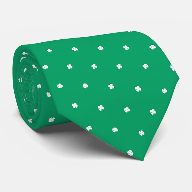 Modern Elegant Irish Shamrock Small Clover Pattern Tie (Rolled)