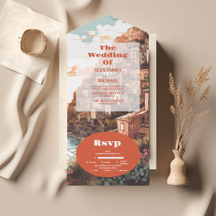 Modern Elegant Italy Destination Wedding All In One Invitation