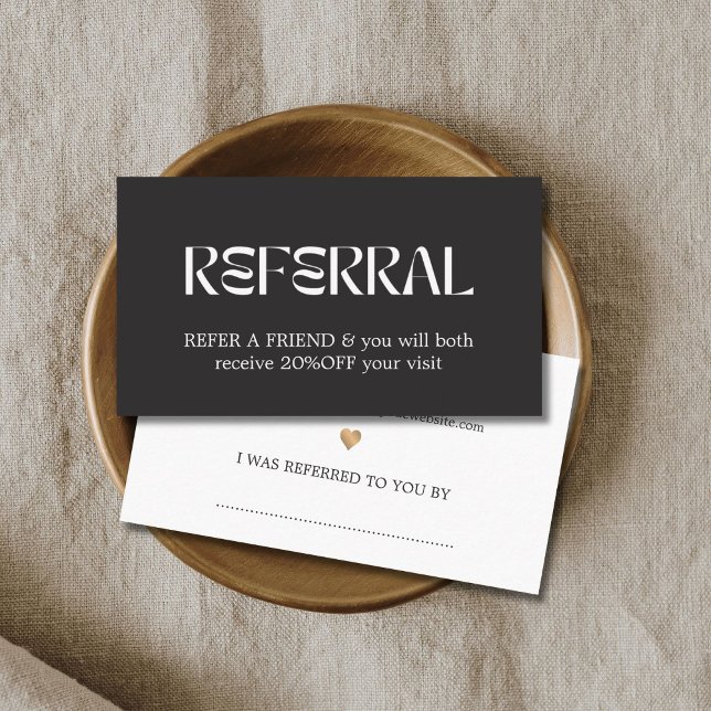 Modern Elegant Ivory Black White Heart Beauty  Referral Card (Creator Uploaded)