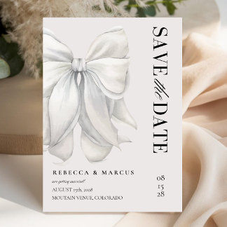 Modern Elegant Ivory Coquette White Bow Wedding Save The Date