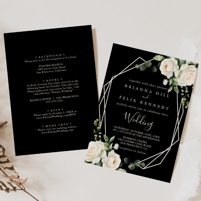 Modern Elegant Ivory Floral Front & Back Wedding Invitation (Creator Uploaded)