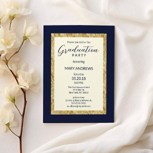Modern elegant ivory navy blue gold Graduation Invitation