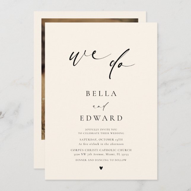 Modern Elegant Ivory Photo Wedding Invitation (Front/Back)