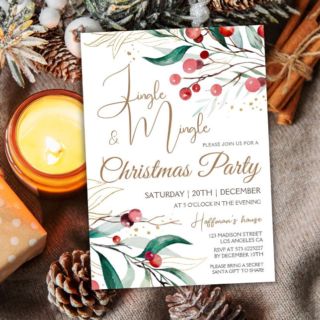 Modern Elegant Jingle & Mingle Christmas Party Invitation (Creator Uploaded)