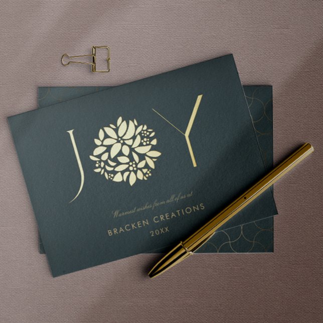 Modern Elegant JOY Corporate Christmas Foil Holiday Card (Creator Uploaded)