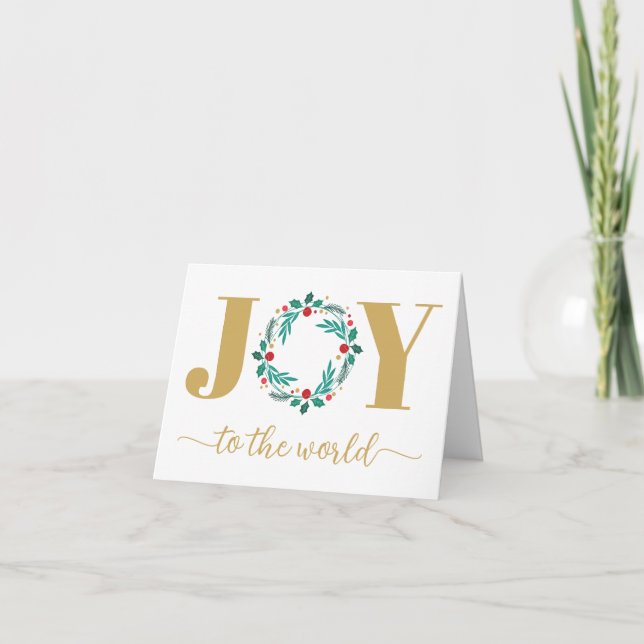 Modern Elegant Joy to the World Wreath Christmas  Holiday Card (Front)