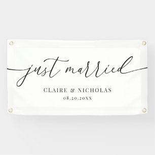 Modern Elegant Just Married Wedding Car Banner