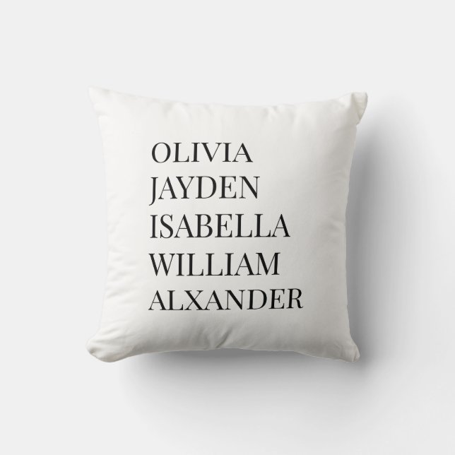 Modern Elegant Kids Names Personalised Family Cushion (Front)