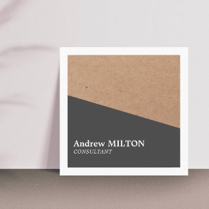 Modern Elegant Kraft Grey White Geometric Square Business Card