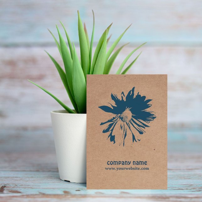 Modern Elegant Kraft Paper Blue Floral Patterned Business Card (Creator Uploaded)