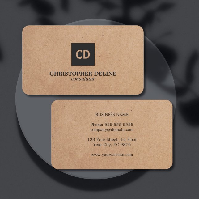 Modern Elegant Kraft Paper Monogram Consultant Business Card (Creator Uploaded)
