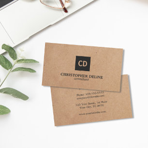 Modern Elegant Kraft Paper Monogram Consultant Business Card