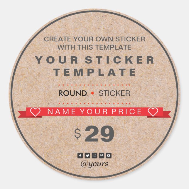 Modern Elegant Kraft Promotional Marketing Price Classic Round Sticker (Front)