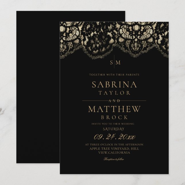 Modern & Elegant Lace Wedding  Invitation (Front/Back)
