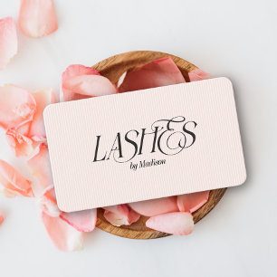 Modern Elegant Lashes Feminine Blush Pink Stripes Business Card