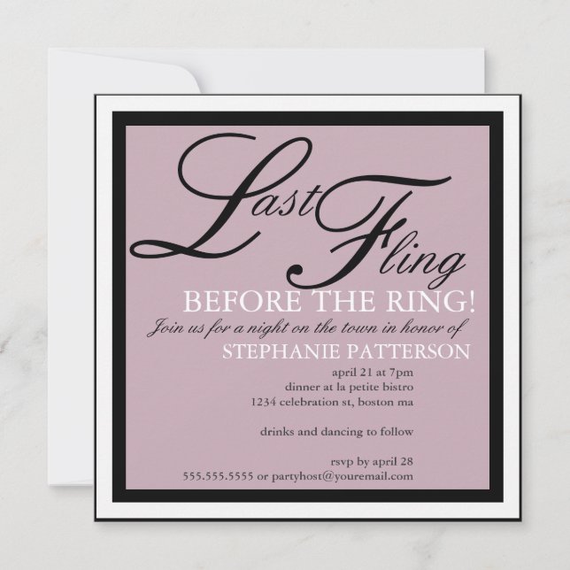 Modern & Elegant Last Fling Bachelorette Party Invitation (Front)
