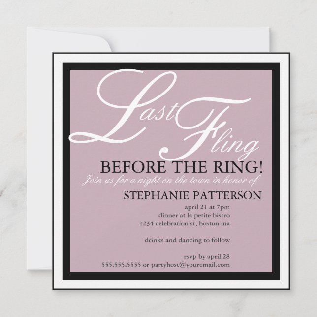 Modern & Elegant Last Fling Bachelorette Party Invitation (Front)