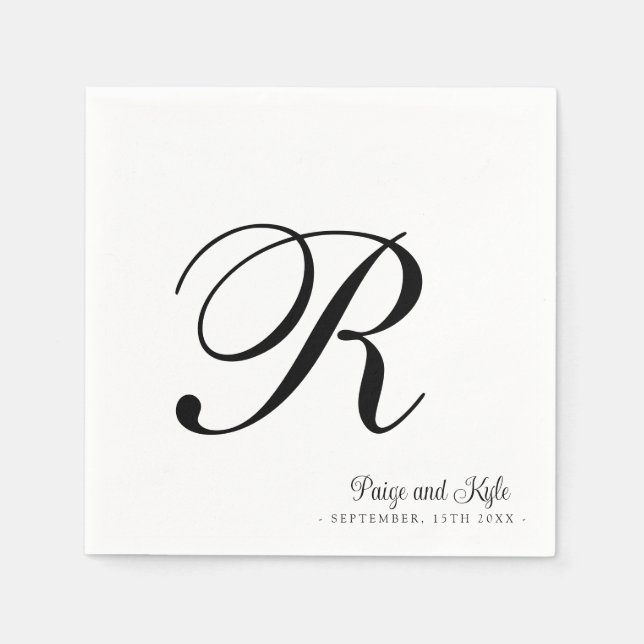  Modern Elegant Last Name Initial Wedding Napkin (Front)