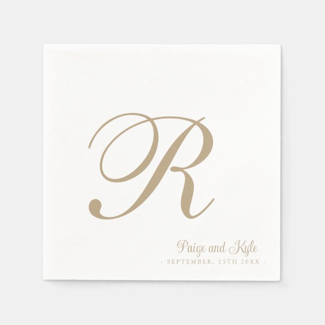  Modern Elegant Last Name Initial Wedding Napkin (Front)