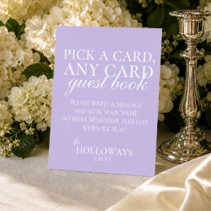 Modern Elegant Lavender Playing Card Guest Book Pedestal Sign