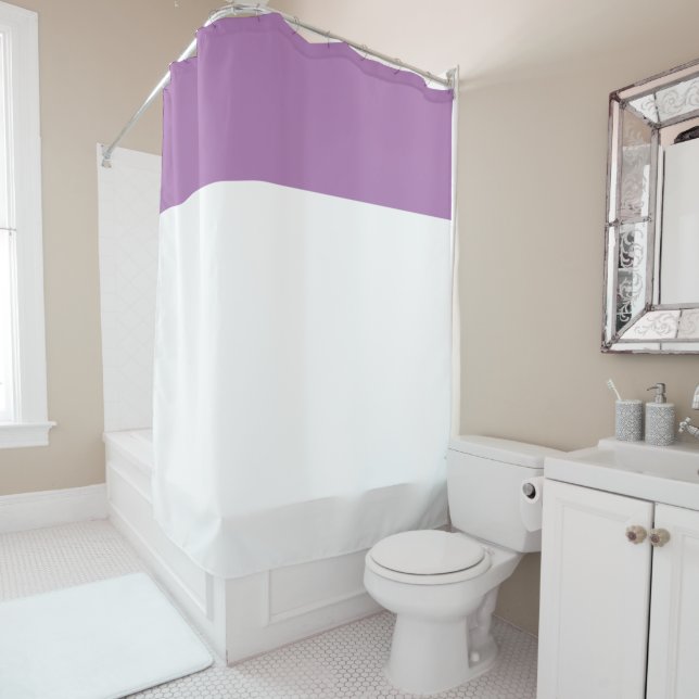 Modern Elegant Lavender Purple White Colour Block  Shower Curtain (In Situ)