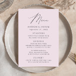 Modern Elegant Lavender Wedding Menu<br><div class="desc">Simple and elegant wedding menu featuring "Menu" displayed in a modern black script with a lavender purple background or colour of your choice. Personalise the lavender wedding menu with your names,  wedding date,  and menu information. Designed to coordinate with our Modern Elegance wedding collection.</div>