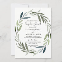 Modern Elegant Leaf Wreath Couples Shower Invite