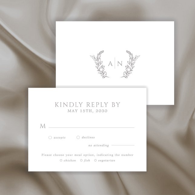 Modern elegant leafy monogram wedding RSVP card (Creator Uploaded)