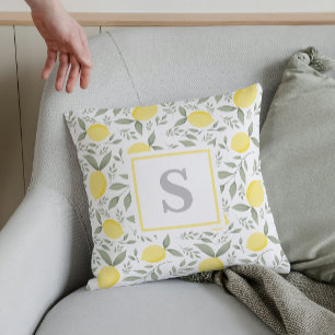 Modern Elegant Lemon Monogram Cushion