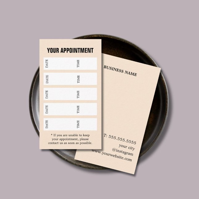 Modern Elegant Light Beige White Black Salon Appointment Card (Creator Uploaded)