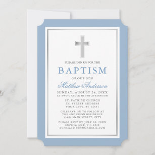 Modern Elegant Light Blue and Silver Baptism Invitation