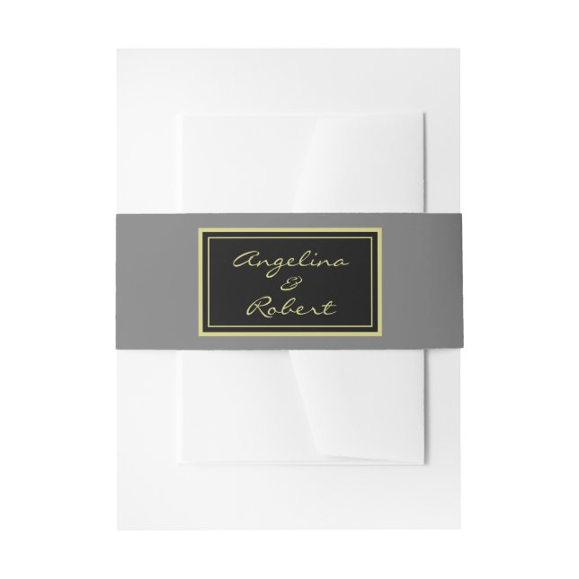 Modern Elegant Light Grey & Gold Script Wedding Invitation Belly Band (Front Example)